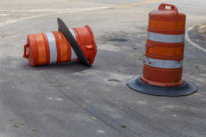 work zone barrels in road