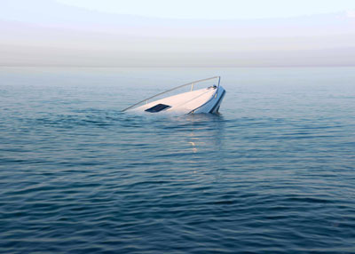 A boating accident that results in a vessel sinking is pictured.