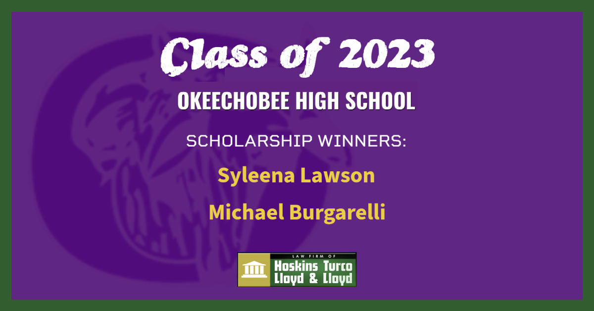 Okeechobee High School 2023 Scholarship Winners from Hoskins, Turco, Lloyd & Lloyd